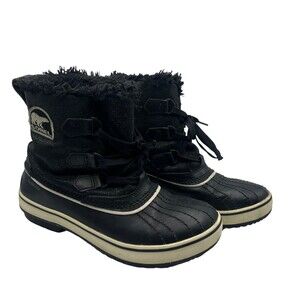 SOREL Tivoli Snow Boots Women’s Size 7 Black Faux Fur Mid Leather Winter